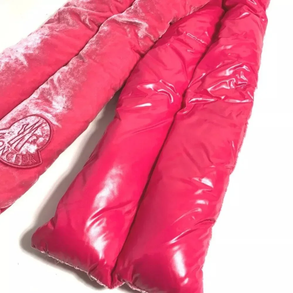 MONCLER Down velor logo Scarf Rayon / silk pink Unused - Picture 3 of 6